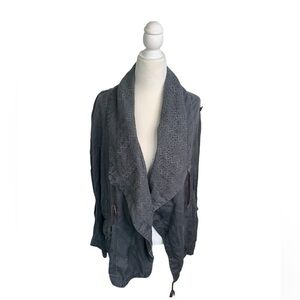 Anthropologie  Hei Hei Crochet Gray Zip Up Oversized Jacket sz M